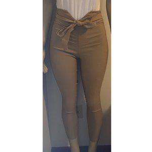 TAN TIE SKINNY TAN PANTS